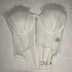 Cien| Women’s mermaid pleated shell bustier white tube top NWT